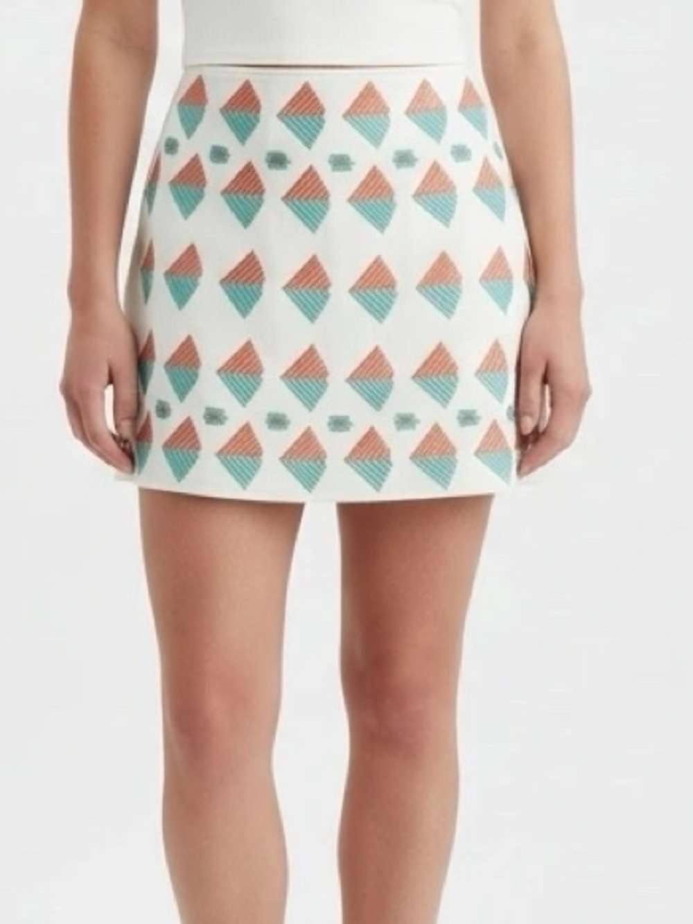 THML White Orange & Turquoise Embroidered Skirt